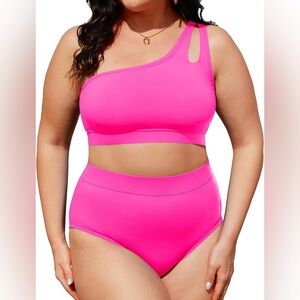 Tempt Me Womens Plus Size High Waisted Bikini Two Piece One Shoulder